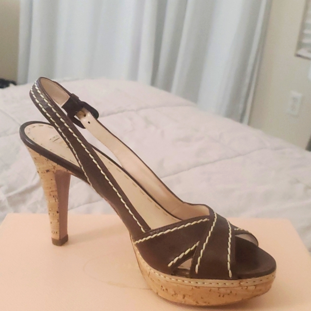 NEW AUTHENTIC Prada Cork Heels 41 Nocciolo